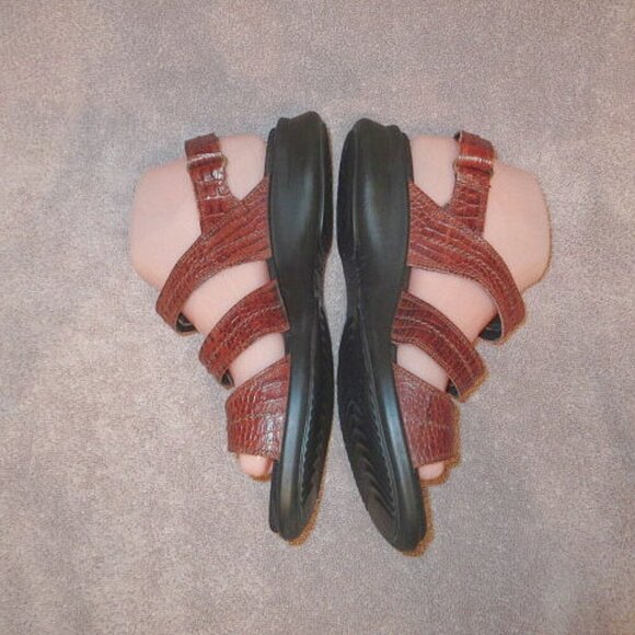 ECCO Light Slingback Sandals Size 8.5 39 Leather Croc Comfort Walk Ankle Strap - Picture 5 of 12